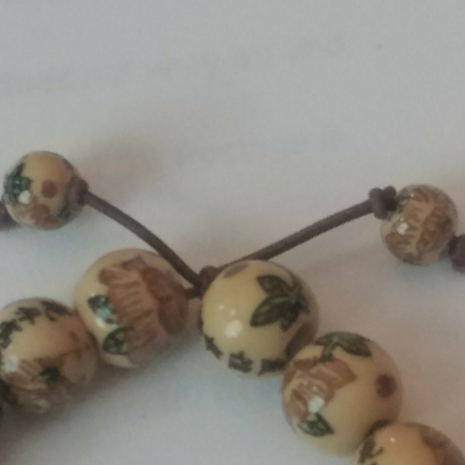 Oriental Beaded Bracelet-handmade-6″-elastic cord-tea motif-beige/brown