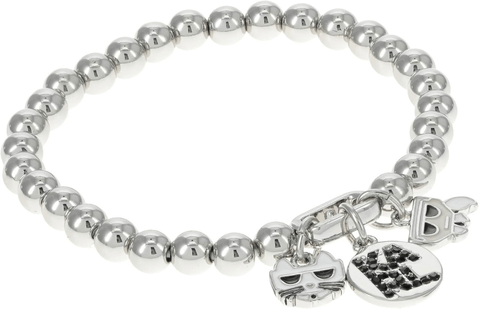 Karl Lagerfeld Paris Beaded Charm Stretch Bracelet Rhodium Zinc Brass OS NWT