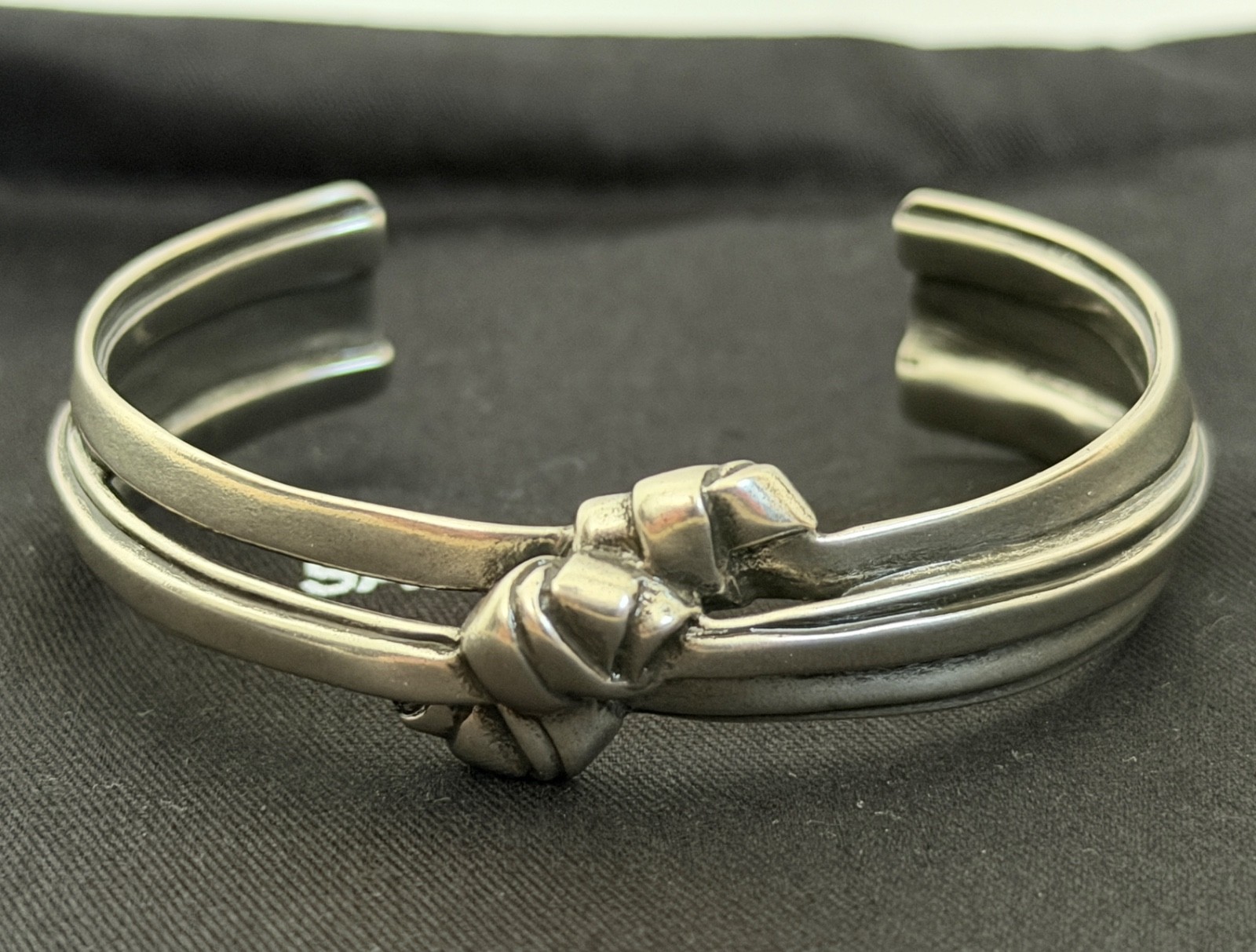 NWT Saint Laurent YSL Triple Knotted Antique Silver Brass Cuff Bracelet M $895