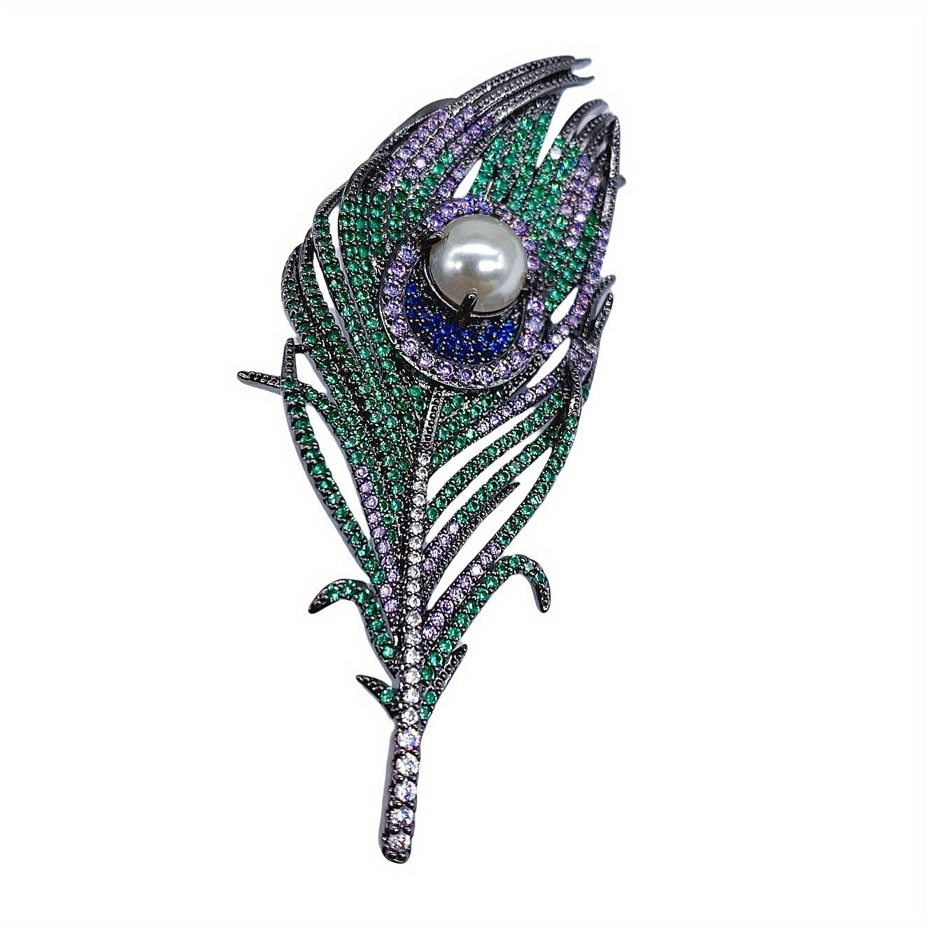 Exquisite Luxury Peacock Feather Brooch Vintage Metal Alloy Pin with Sparkling