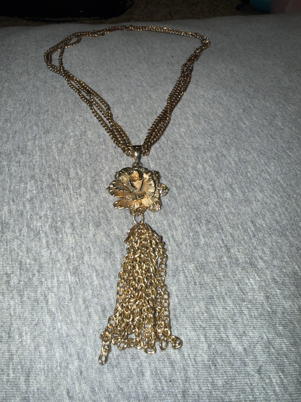 Giovanni Gold Tone Flower Tassel Pendant Chain Necklace