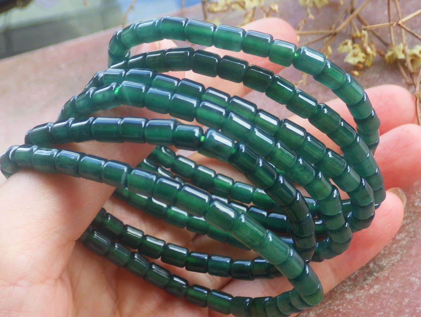 1 Pcs Green A JADE Jadeite Beads Bangle Bracelet 6.5 inches 6mm X 5mm 手链 735662