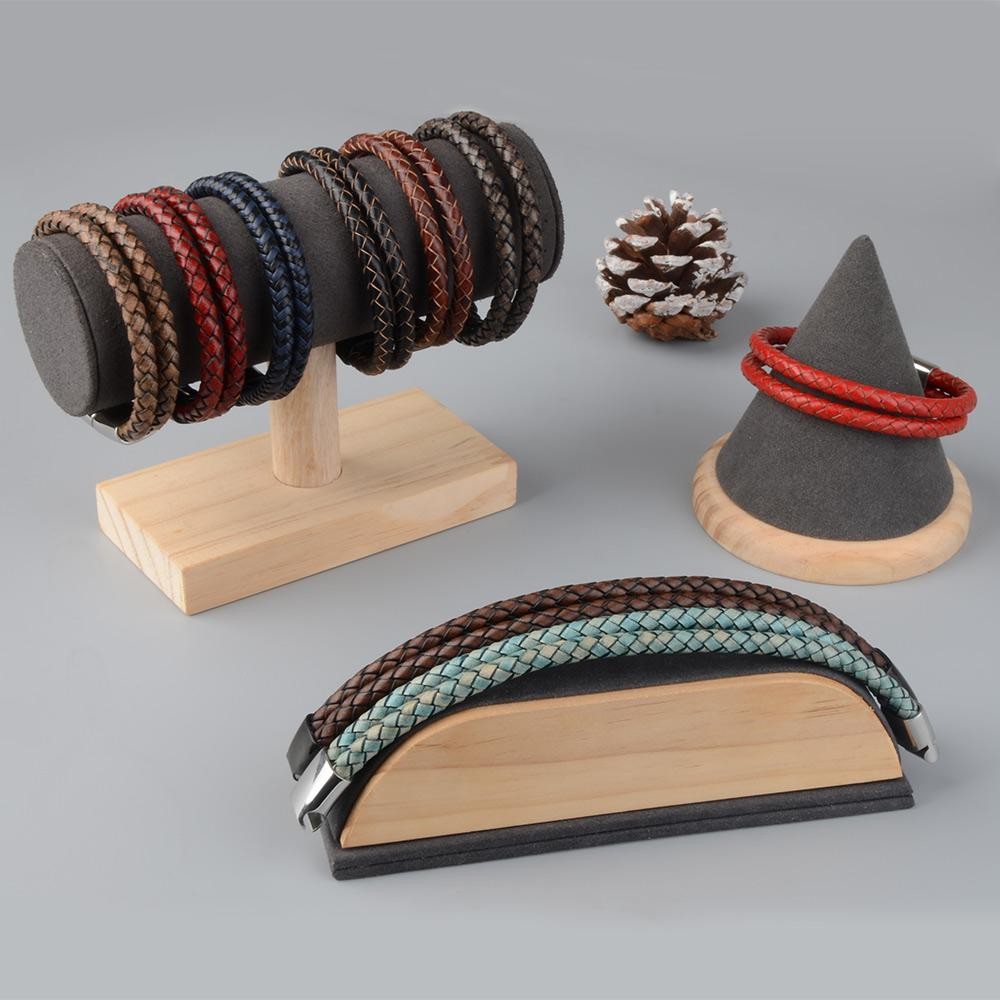 Genuine Leather Double Rope Braid Bracelet with Stainless Steel Magnetic Clasp