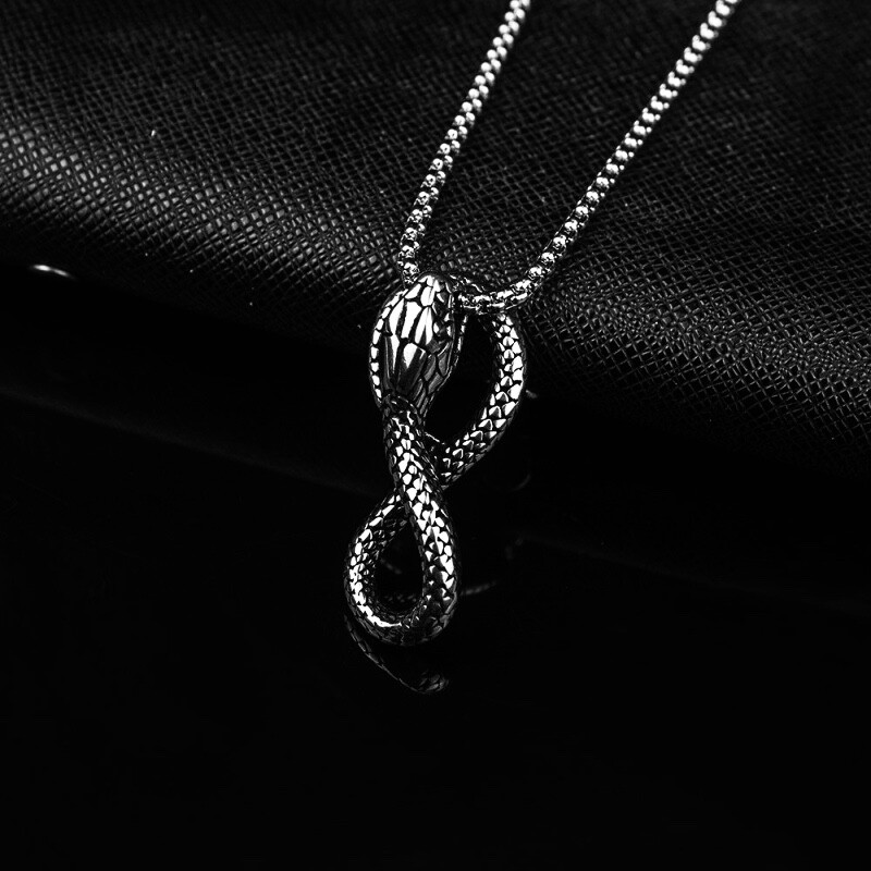 Punk Silver Snake Serpent Pendant Animal Necklace For Men Rock Jewelry Chain 24″