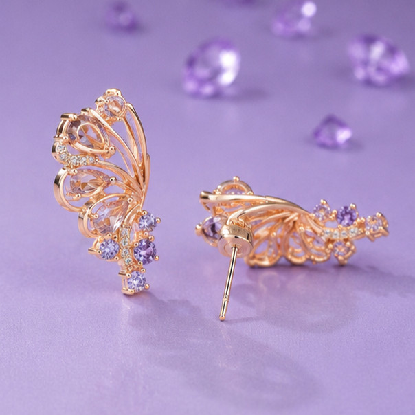 3.00Ct Pear Cut Simulated Amethyst Engagement Stud Earrings 14K Rose Gold Plated