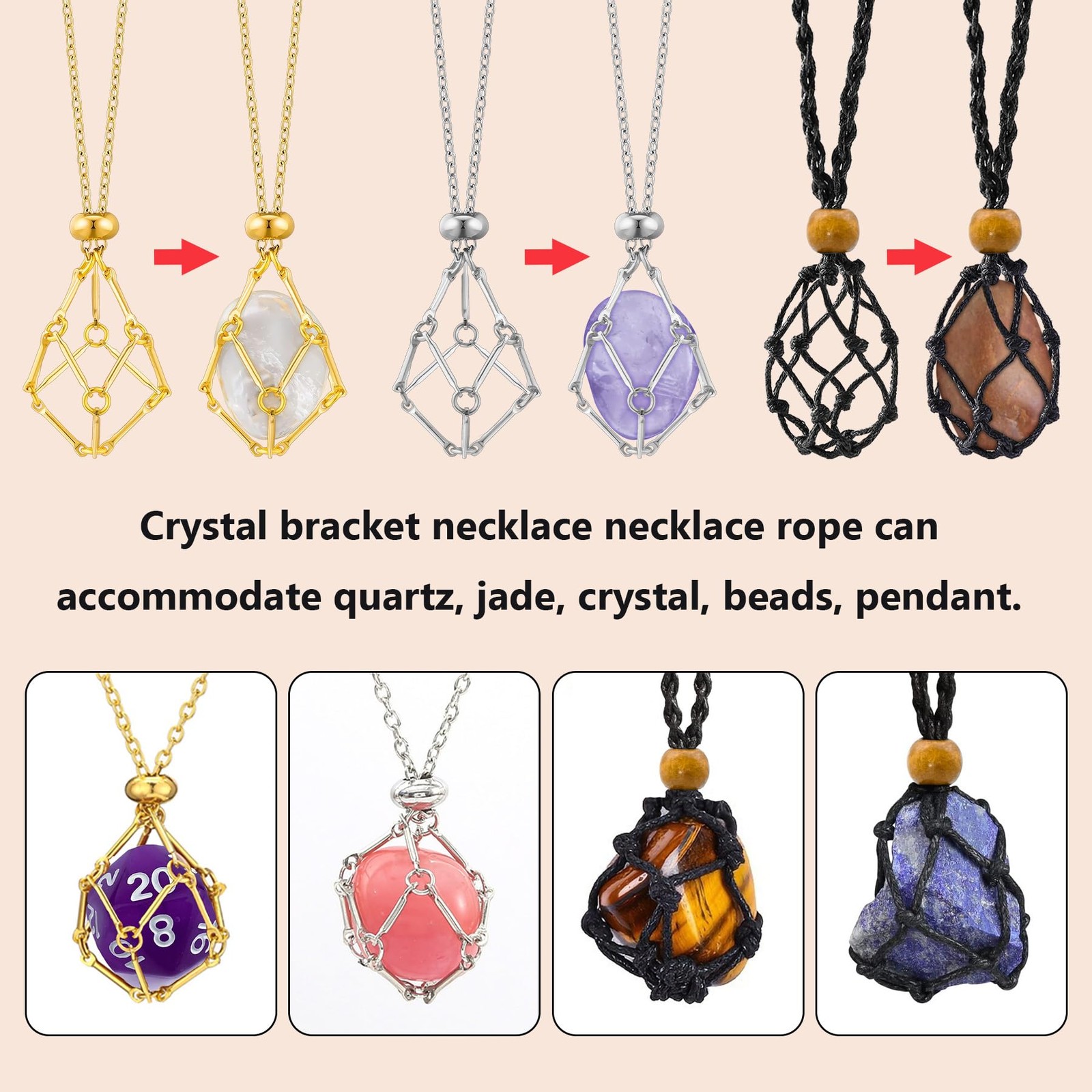 Philbinden 6 Pcs Crystal Necklace Holder Adjustable Empty Stone Holder Neckla…
