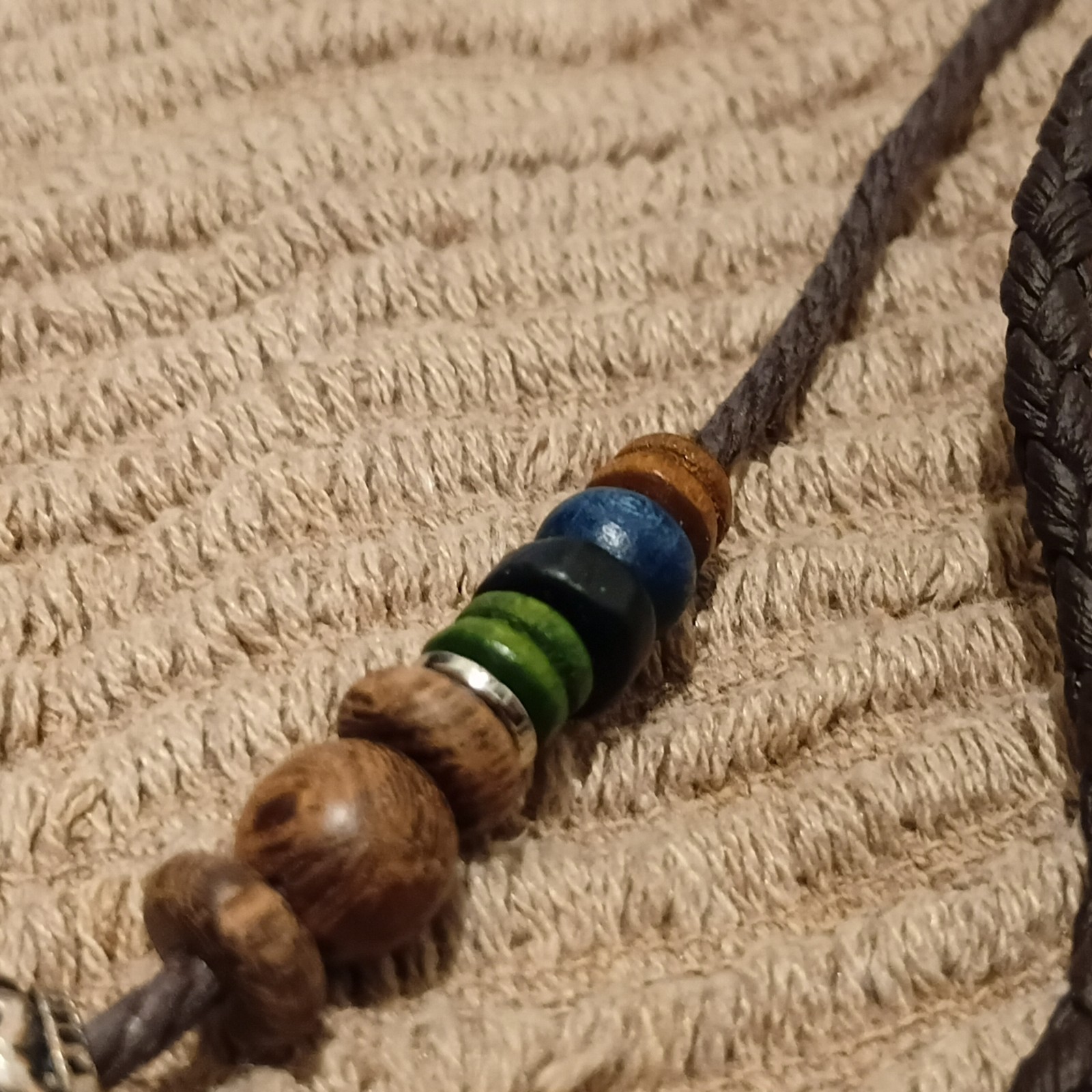 Boho Style Wooden Bead Necklace Leaf Pendant Adjustable Cord Ethnic Unisex Jewel