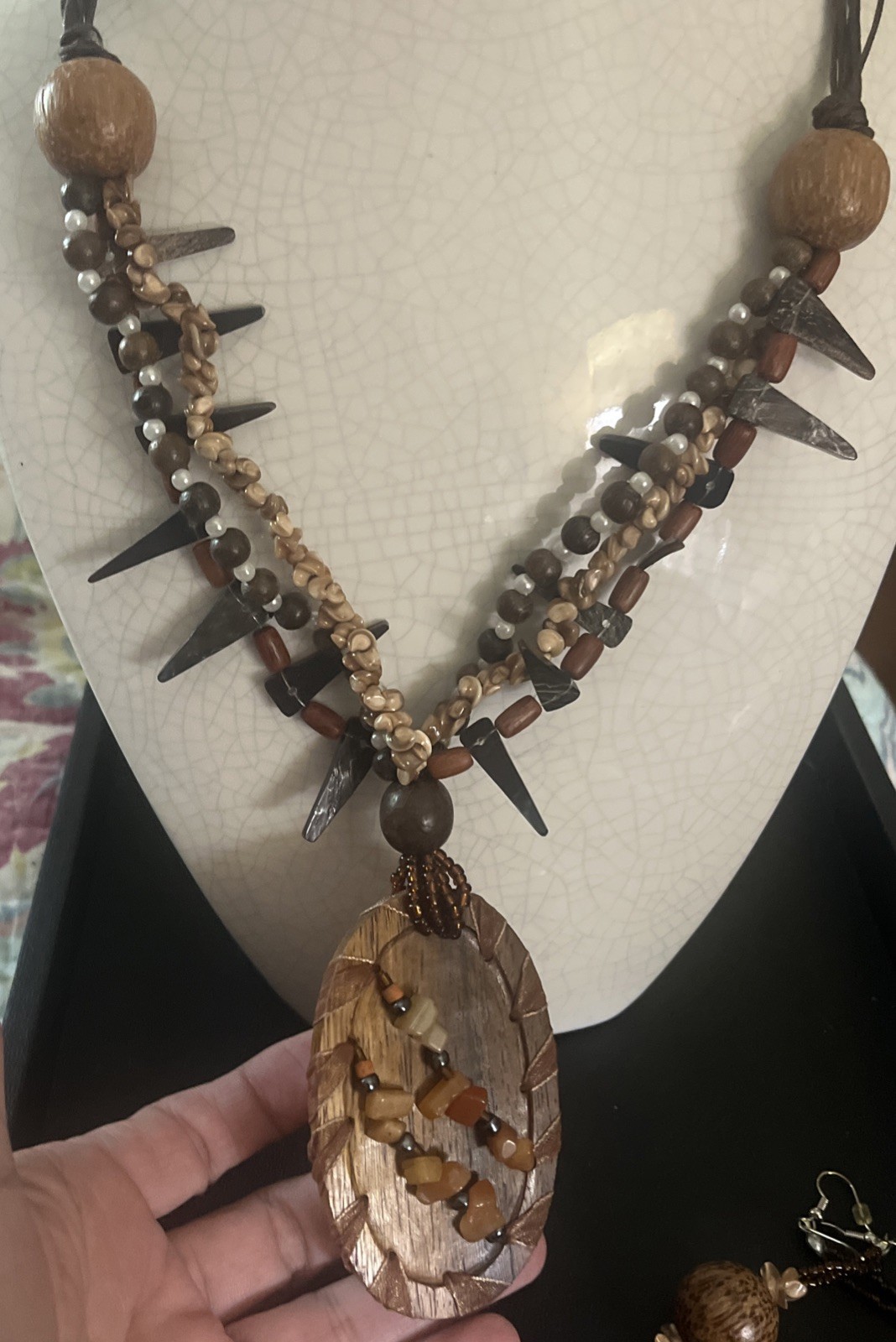 Artisan Boho Jewelry Bundle – 1 Necklace, 4 Bracelets, 1 Pair Earring Wood Cool