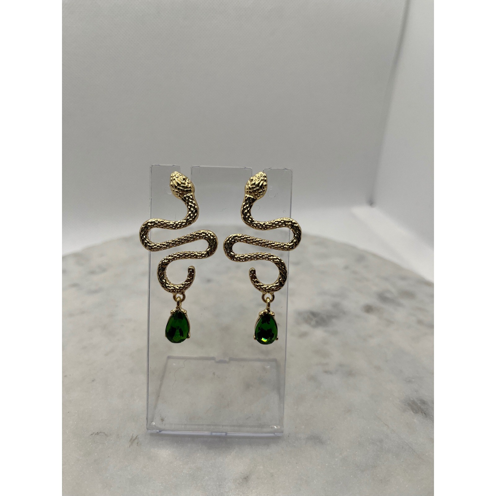 Gold Snake Earrings Emerald Green Teardrop Crystal Serpent Dangle New Jewelry