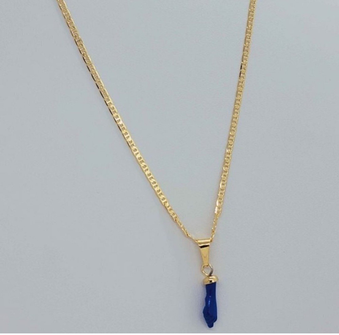 Blue Azabache Figa Necklace – 18K Brazilian Gold Filled Protection Charm