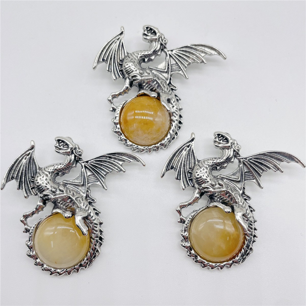 10pcs Mixed Natural Stone Flying Dragon Pendants Healing DIY Jewelry Making