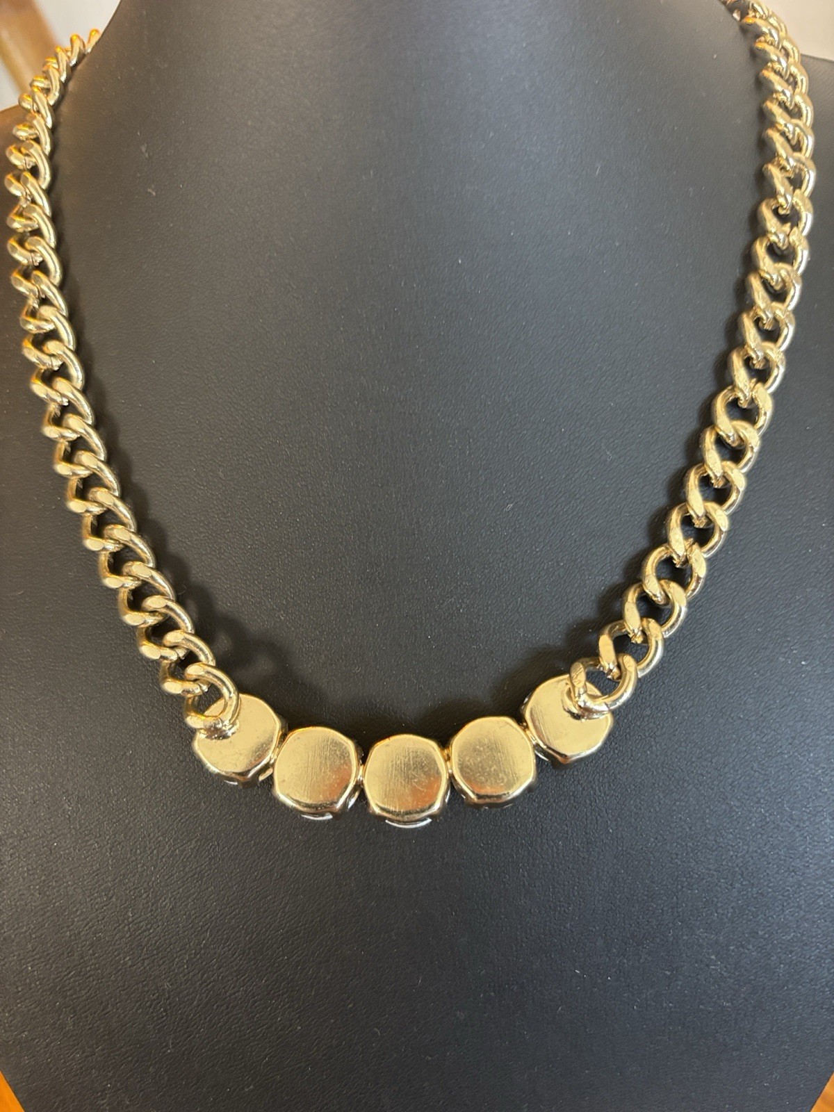 Gold-Tone Chain Necklace with Faceted Rhinestones Chunky Bold NWOT