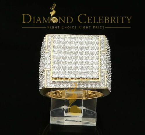 Yellow Silver 12.0ct Cubic Zirconia Square Men Adjustable Ring From SZ 9 to 11