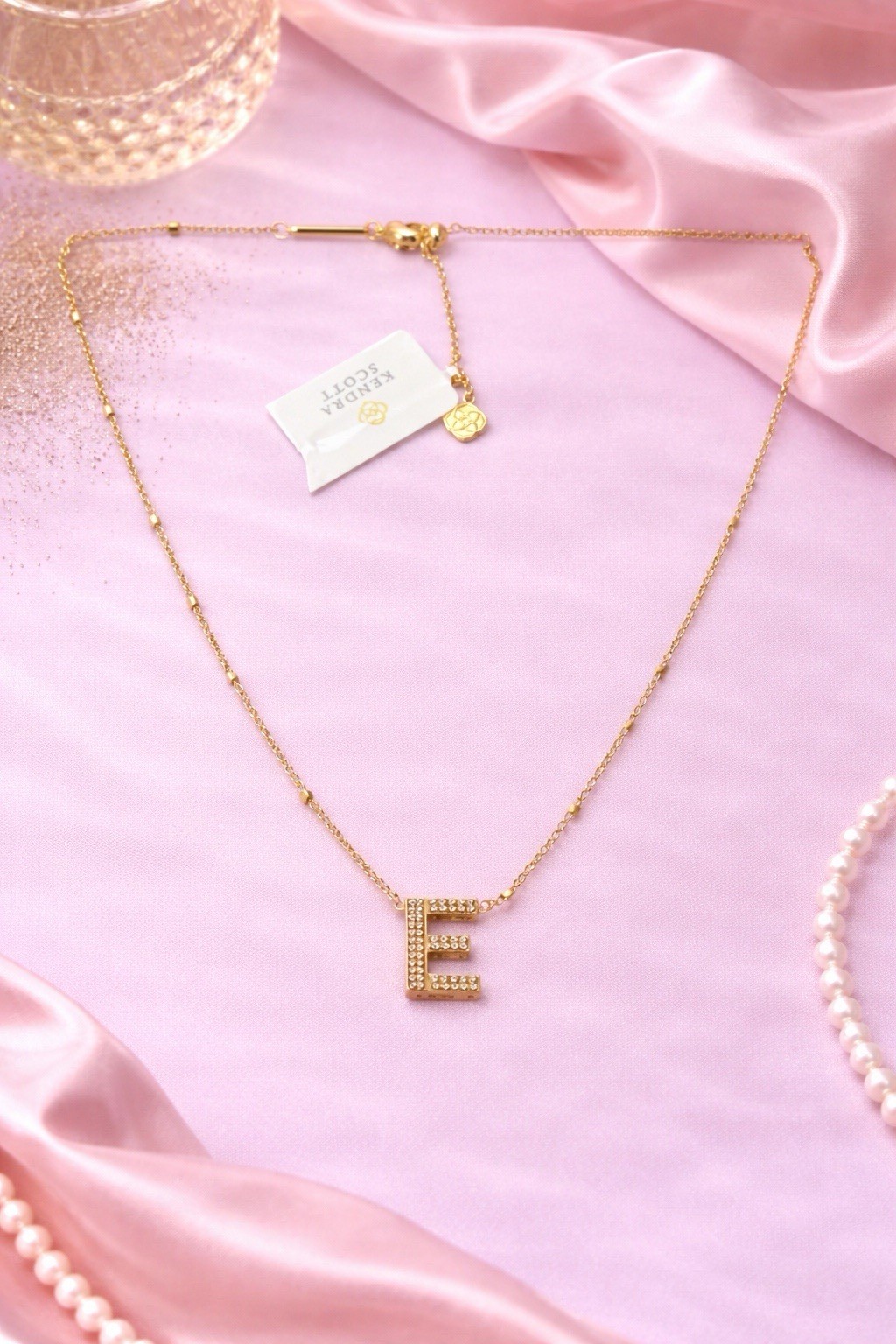 Kendra Scott Gold Letter E Pendant Necklace, Crystal, 14k Yellow Gold-Plated