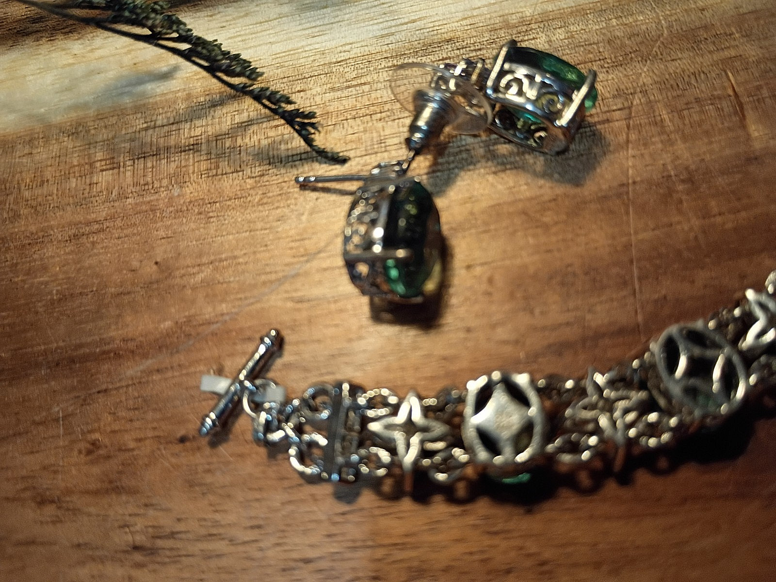 Sterling Silver 925 (STS) Teal Peacock Quartz Multi Gemstone Bracelet & Earrings