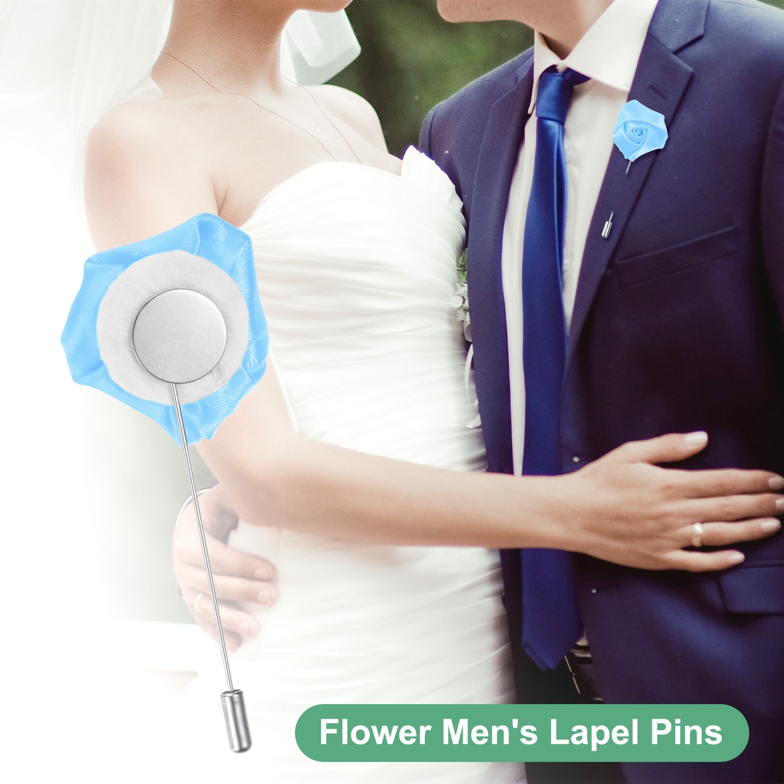 24-Pack Rose Boutonnieres Pin Flower for Pins Lapel Men [Light Blue]