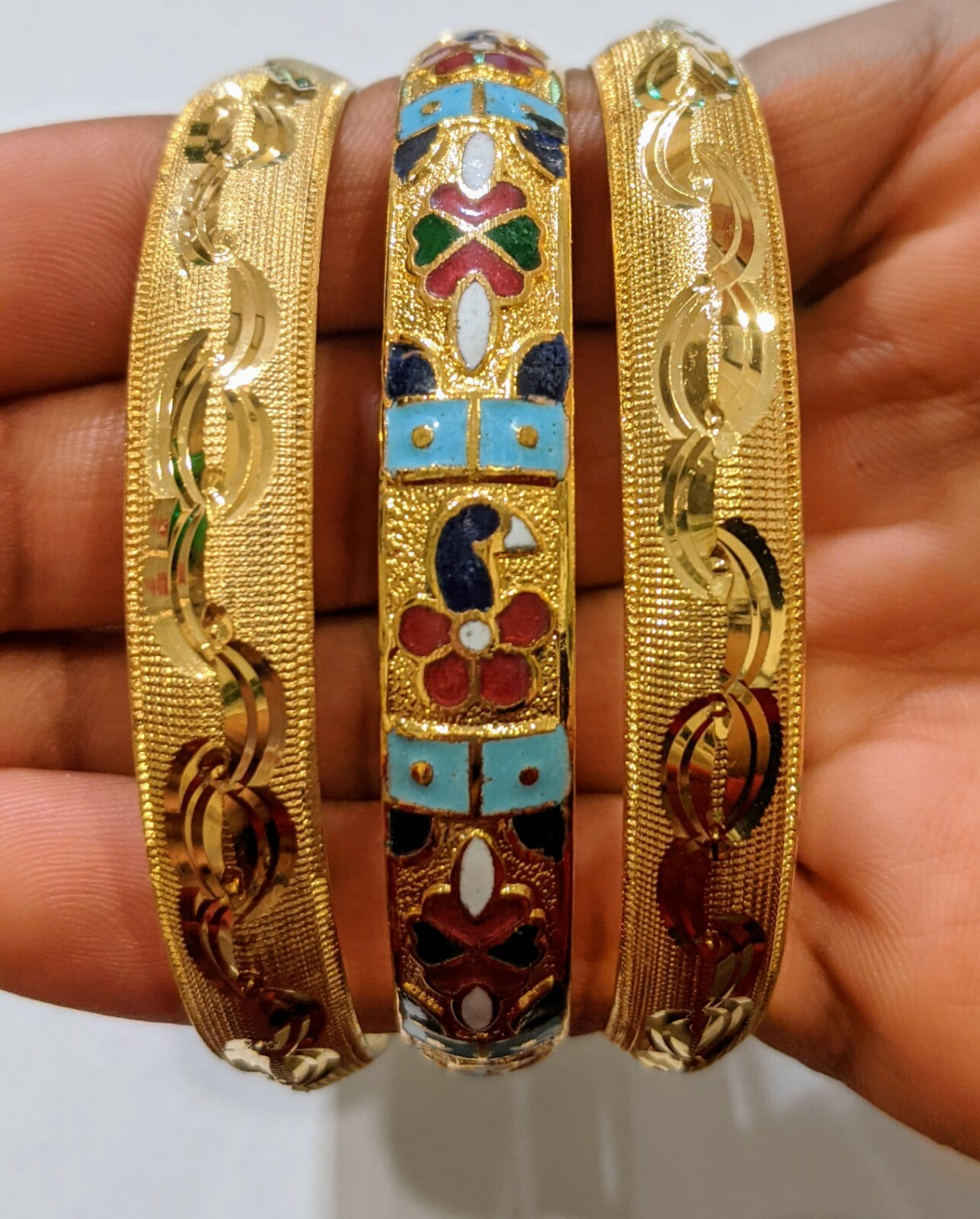 22k Gold Plated Indian Bangle Set with Accent Piece (3pcs)