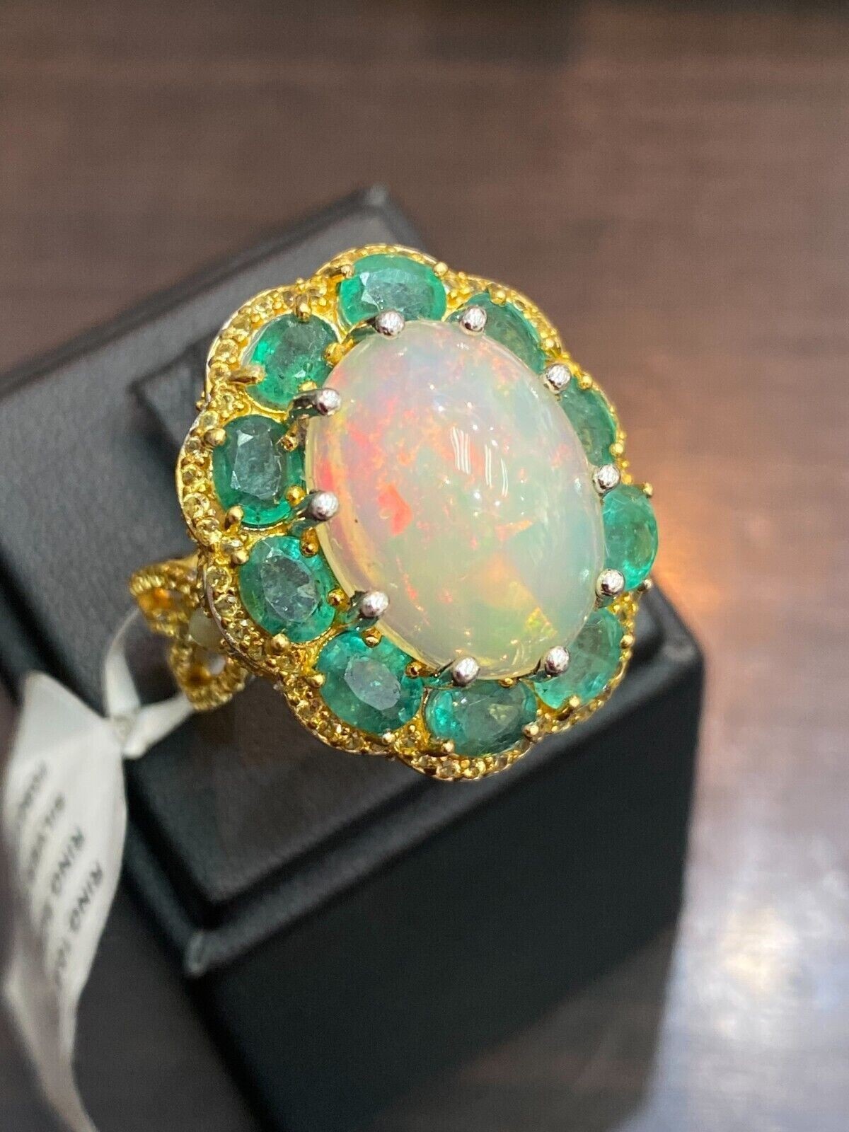 3Ct Oval Simulated Fire Opal Women’s Cocktail Ring 14k Yellow Gold Plated Silver