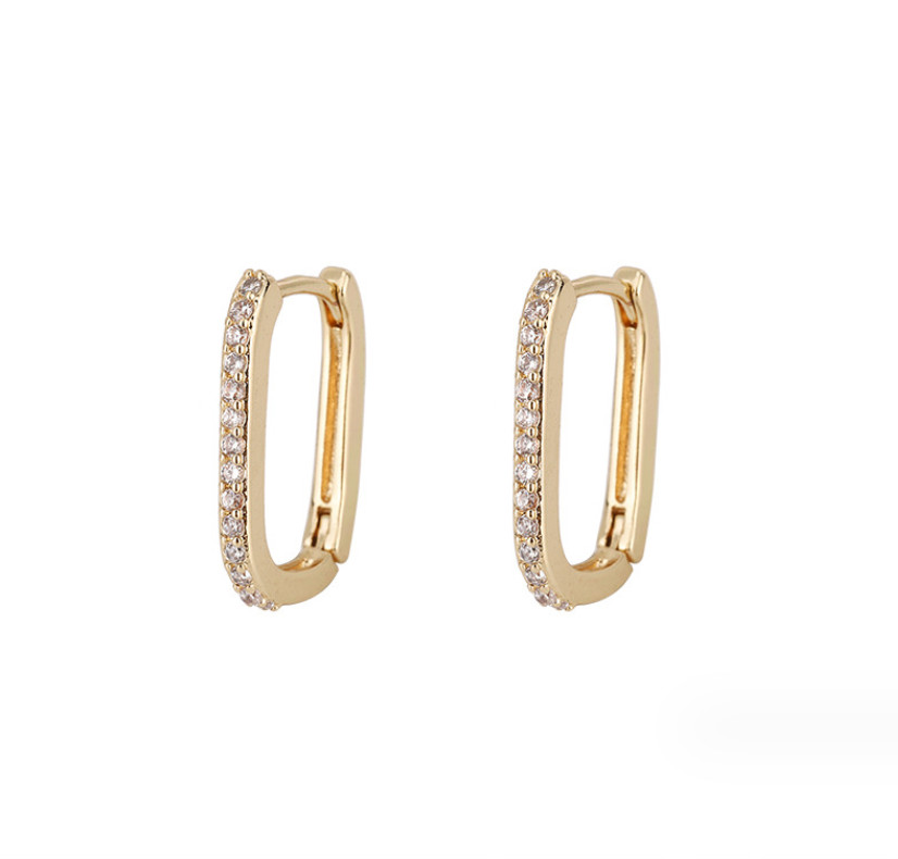 Women 925 Sterling Silver Plated U-Shape CZ Silver Gold Huggie Hoop Earrings A9