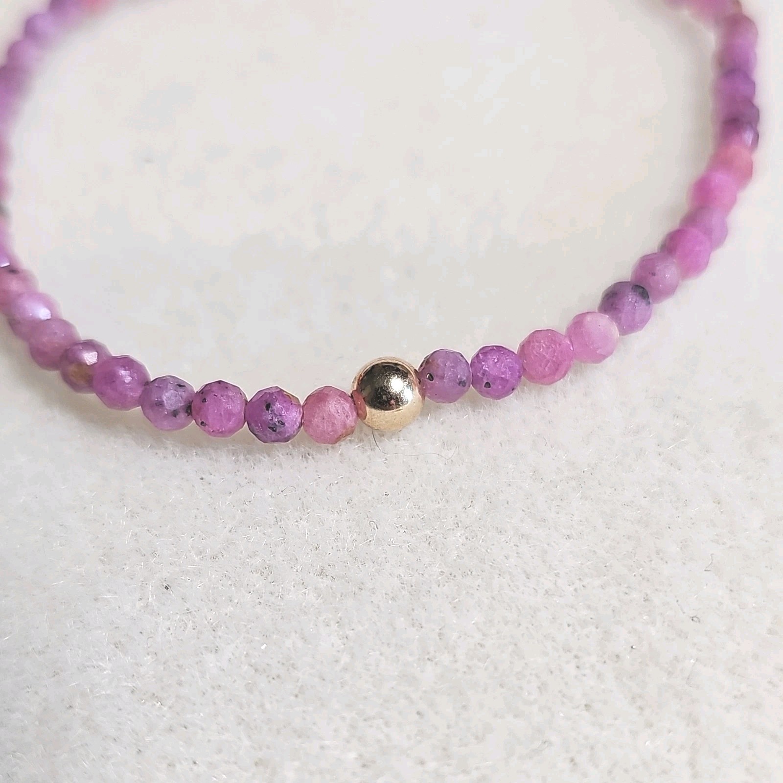 Faceted Ruby Gemstone Bead Stretch Bracelet 10kt Gold Spacer Bead