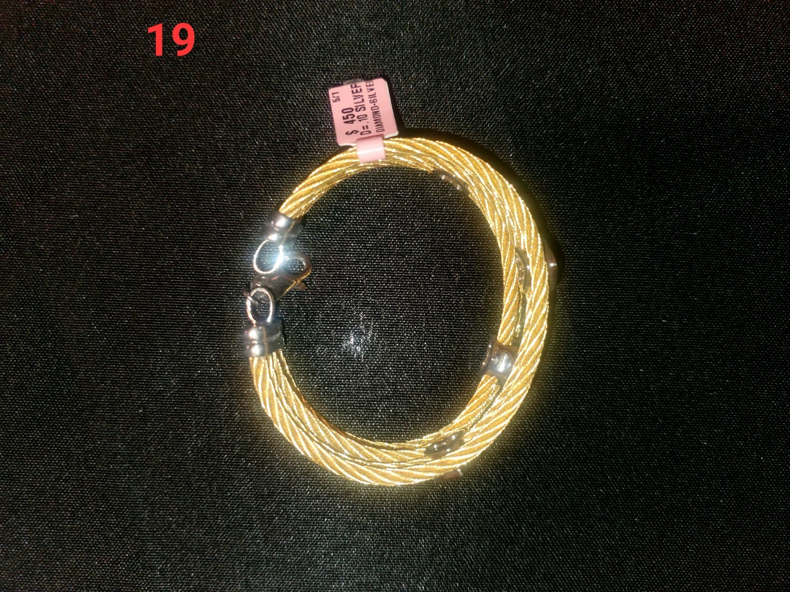Gold Tone Cable Bangle Bracelet Heart Accents Lobster Claw Closure