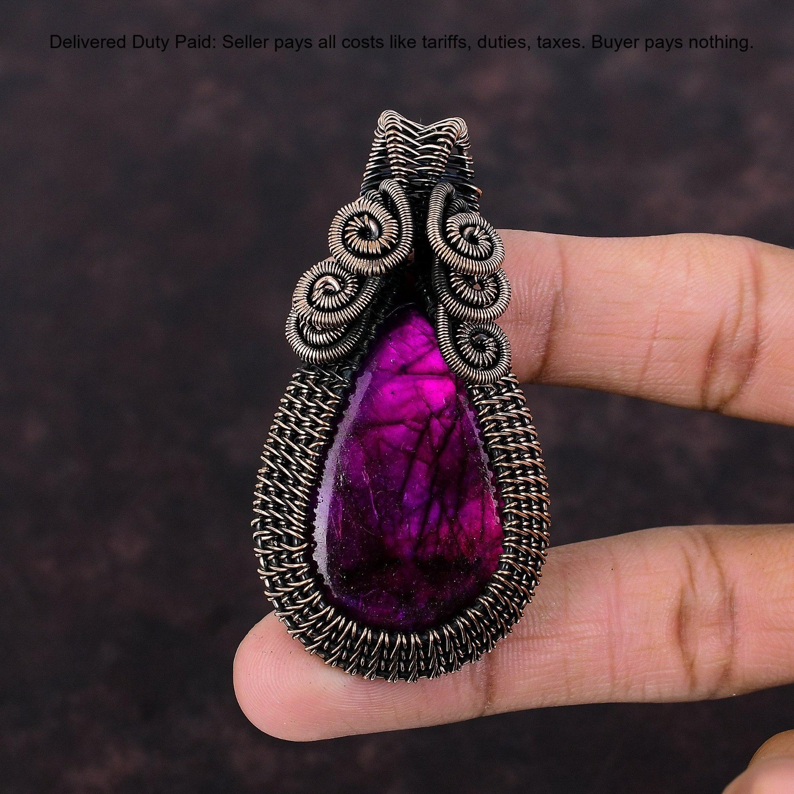 Copper Pink Fire Labradorite Stone Daughter Wedding Wire Wrapped Pendant Jewelry