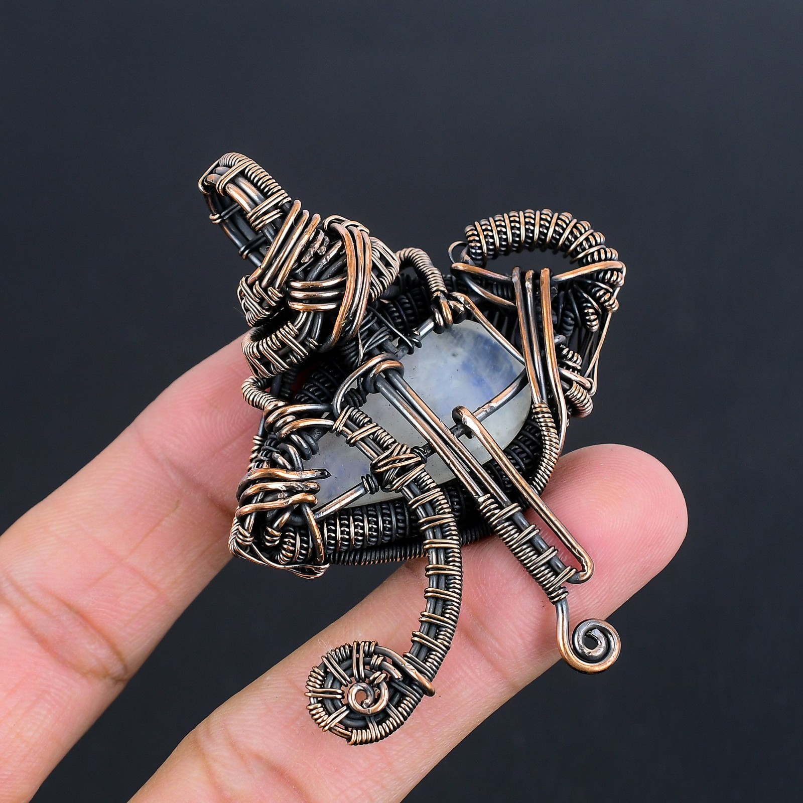 Rainbow Moonstone Handmade Gemstones Copper Wire Wrap Beautiful Pendant Jewelry