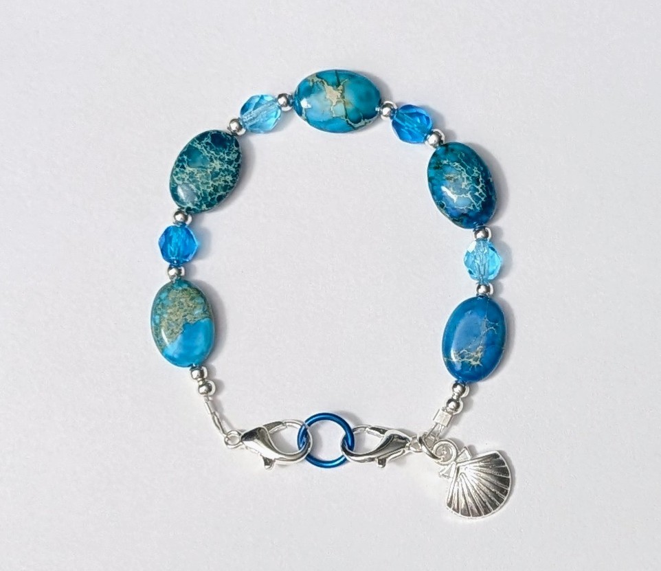 Blue Ocean Jasper Beads Dark & Light Aqua Medical Alert ID Replacement Bracelet