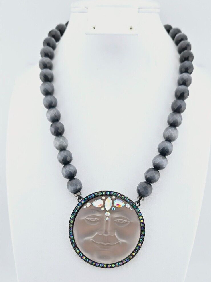 Kirks Folly Enchantress Stormy Seaview Moon 50mm Beaded Necklace Hematite #84
