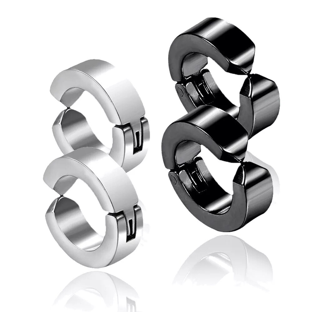 Men Women Clip On Hoop Earrings Stainless Steel Non Piecerd Cartilage Ear Cuffs