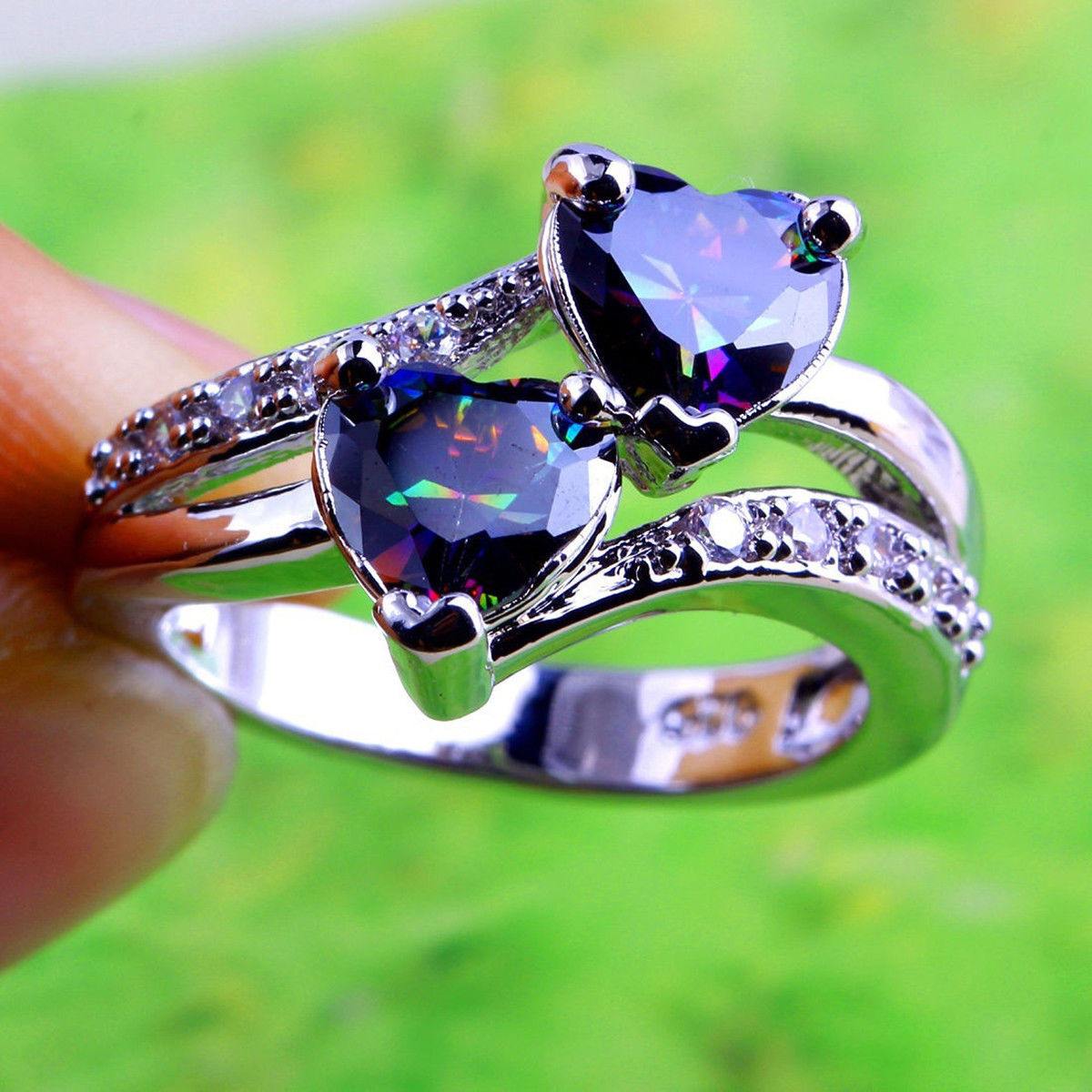 925 Sterling Silver Rainbow Mystical Fire Topaz Wedding Engagement Ring Size 7