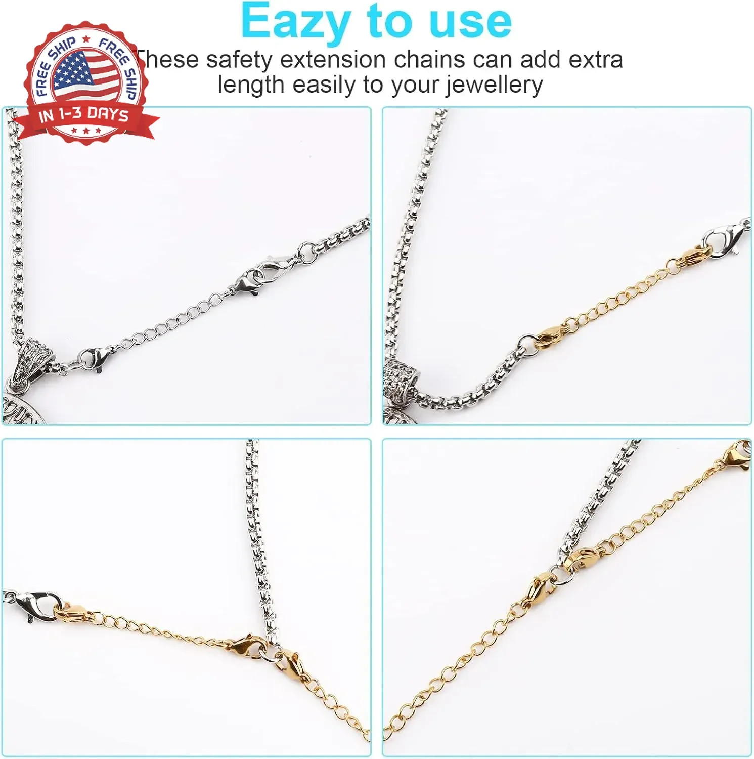 UUBAAR 12 PCS Necklace Extenders – Stainless Steel Necklace Extension Chain for