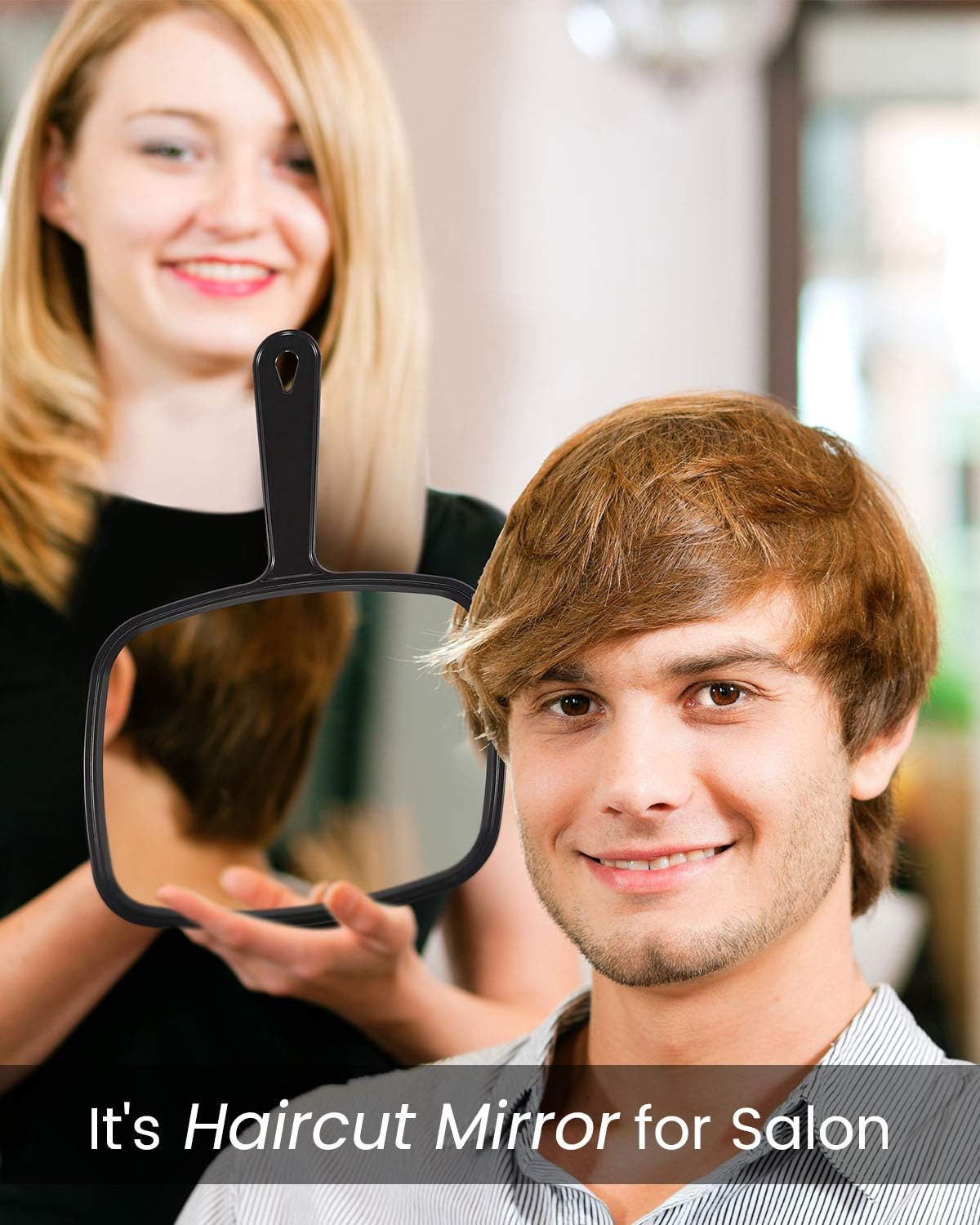 Hand Mirror,9.3″ L X 6.7″ W Salon Barber Hairdressing Handheld Mirror with Handl