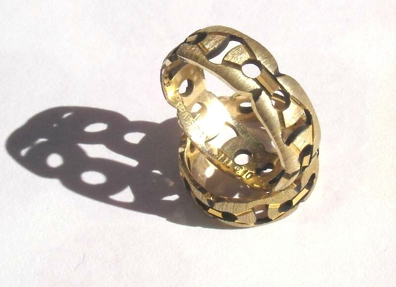 2 Machine Bright cut design Rings Gold Fill Sample -Chain link – sz 11.25 & 6.75