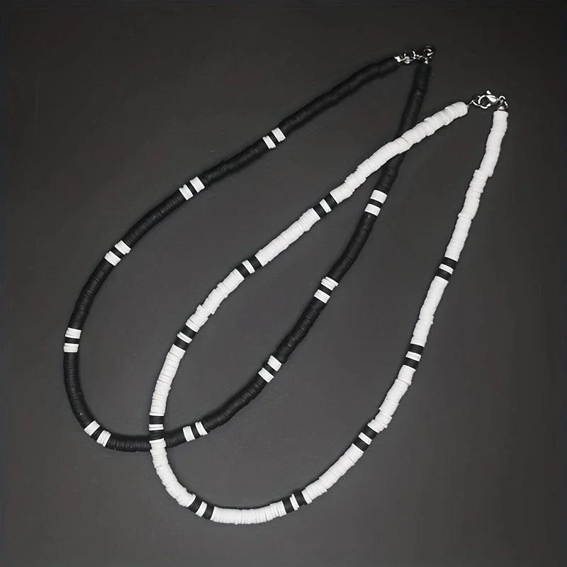 Bohemia Polymer Beads Necklace for Men Women Black White Collar Jewelry