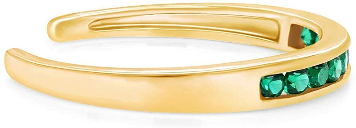 Simulated Diamond Emerald Channel Set 14k Gold Plated Adjustable Toe Ring