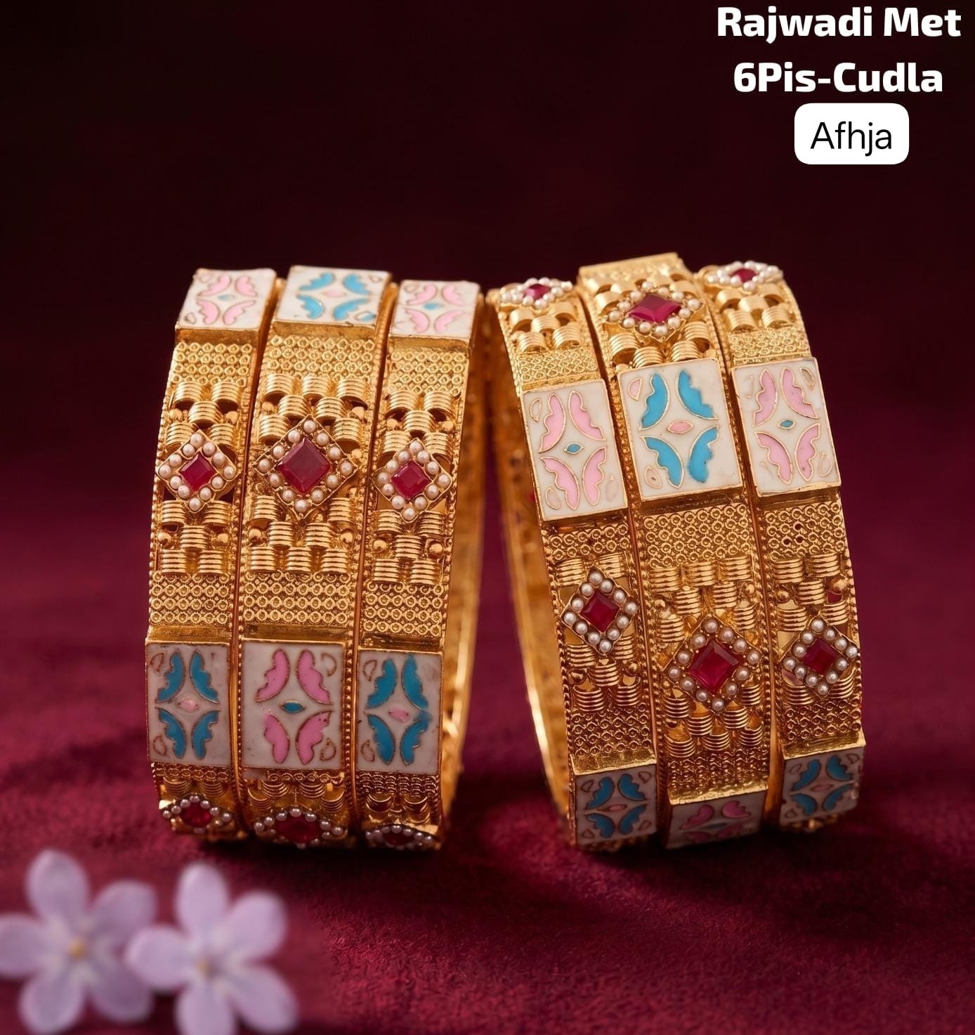 Premium Brass Rajwadi 6 Pcs Chudla Set – Traditional Designer Bangles (Sizes 2.4