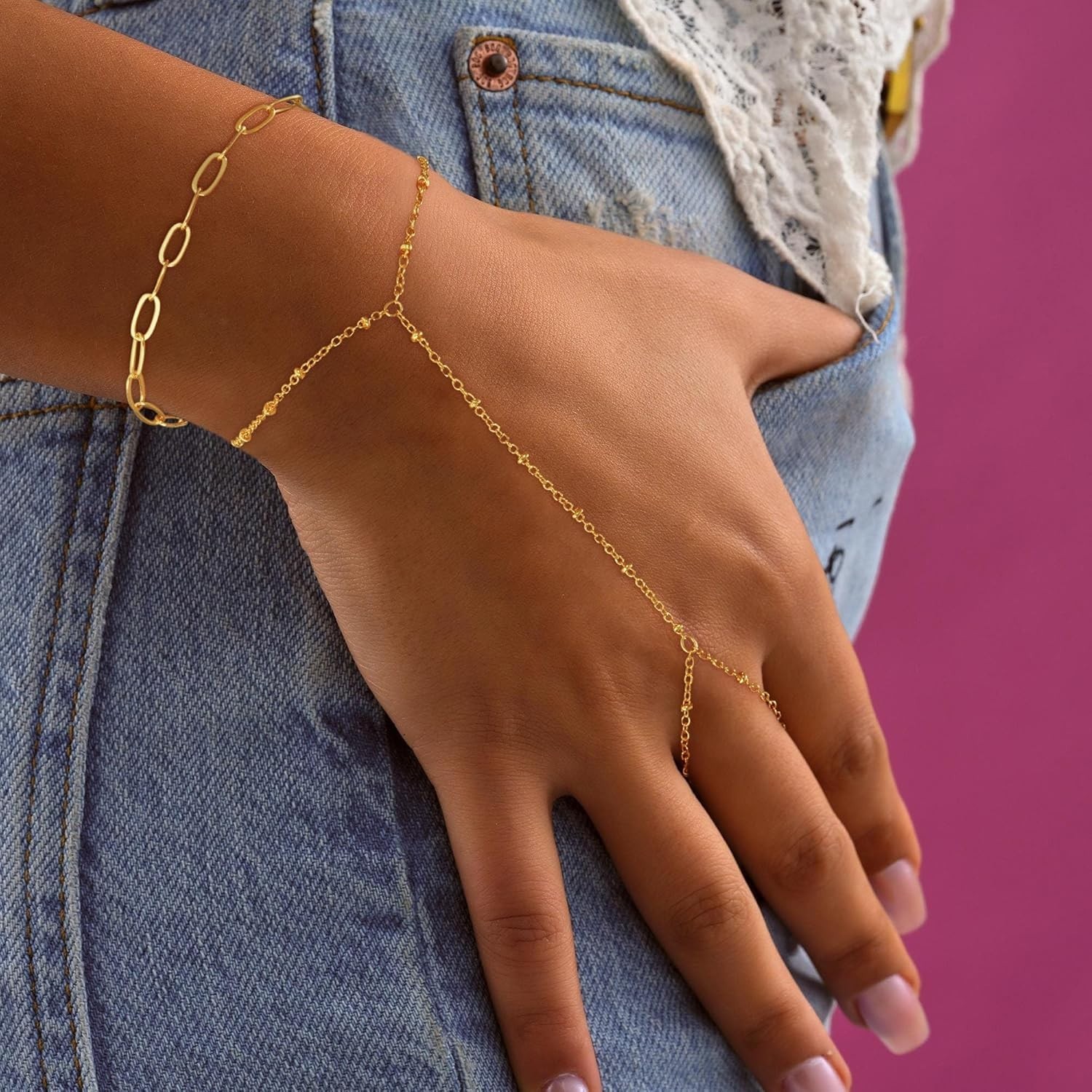 Hypoallergenic 14K Gold Plated Hand Chain Bracelet – Perfect for All Occasions