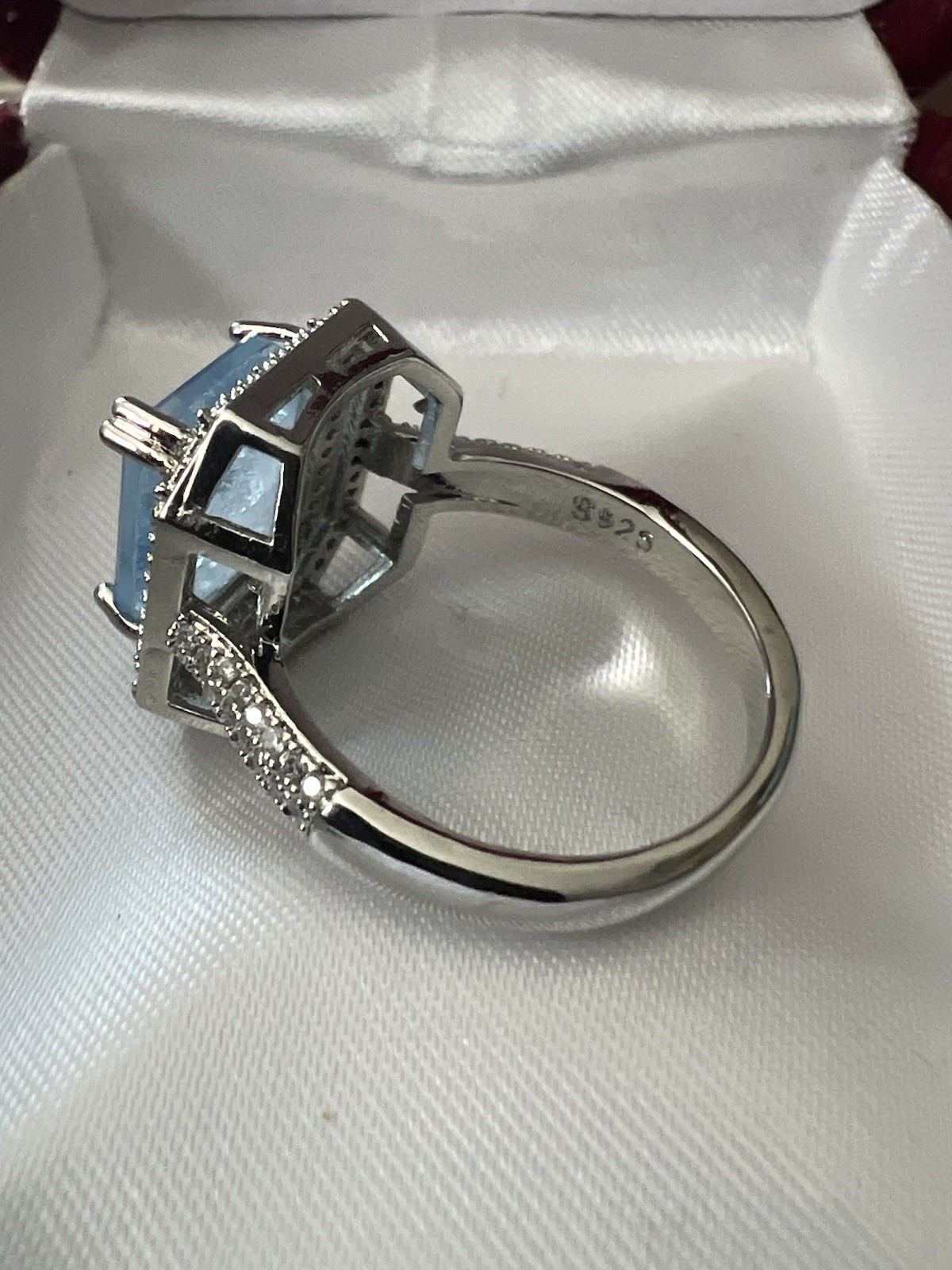 925 Silver Paraiba Tourmaline Square Stone Ring Size 9