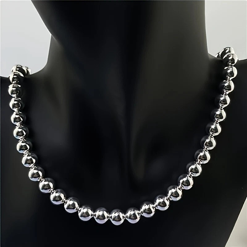 1Pcs Women’s 925 Sterling Silver 8mm Hollow Balls Beads 20″ Chain Necklace