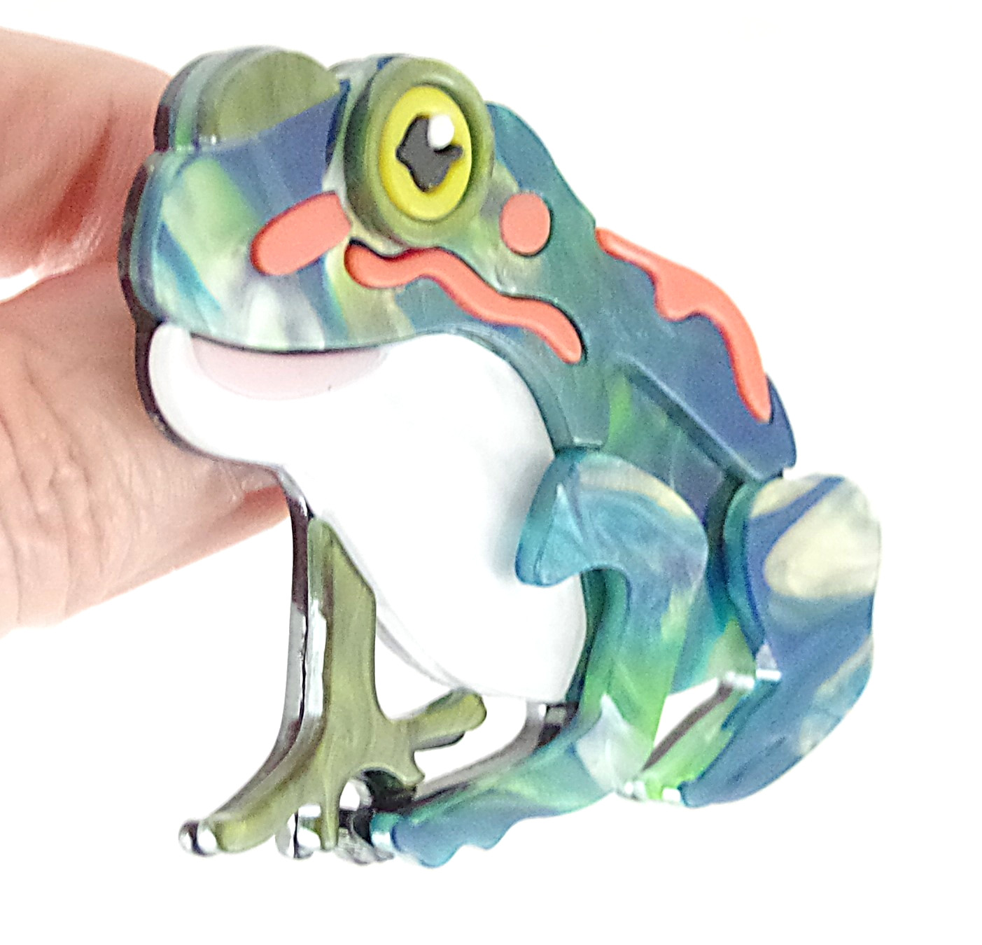 2.25″ NWOT DESIGNER STYLE BEAUTIFUL RAINFOREST FROG LAYERED ACRYLIC BROOCH PIN