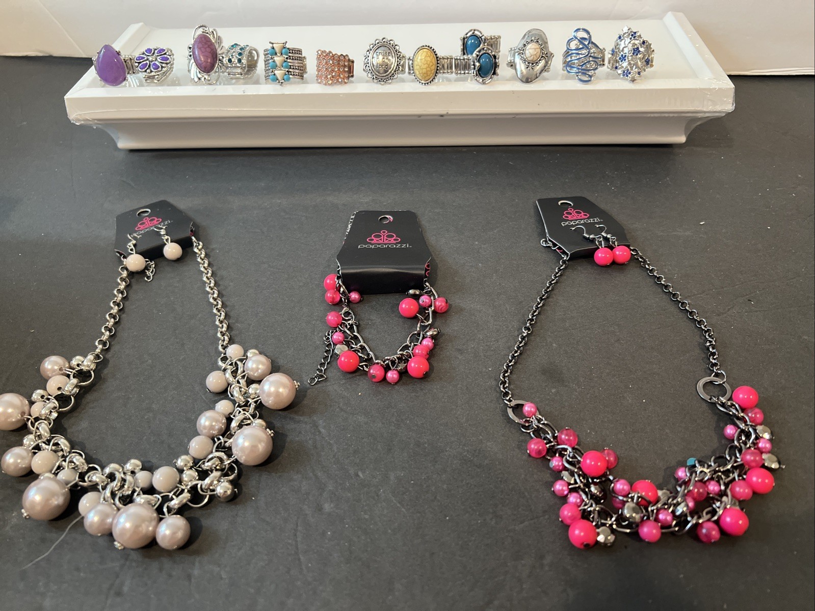 Lot of Paparazzi Statement Jewelry 1Bracelet/2Necklace/ear rings sets & 13 Rings