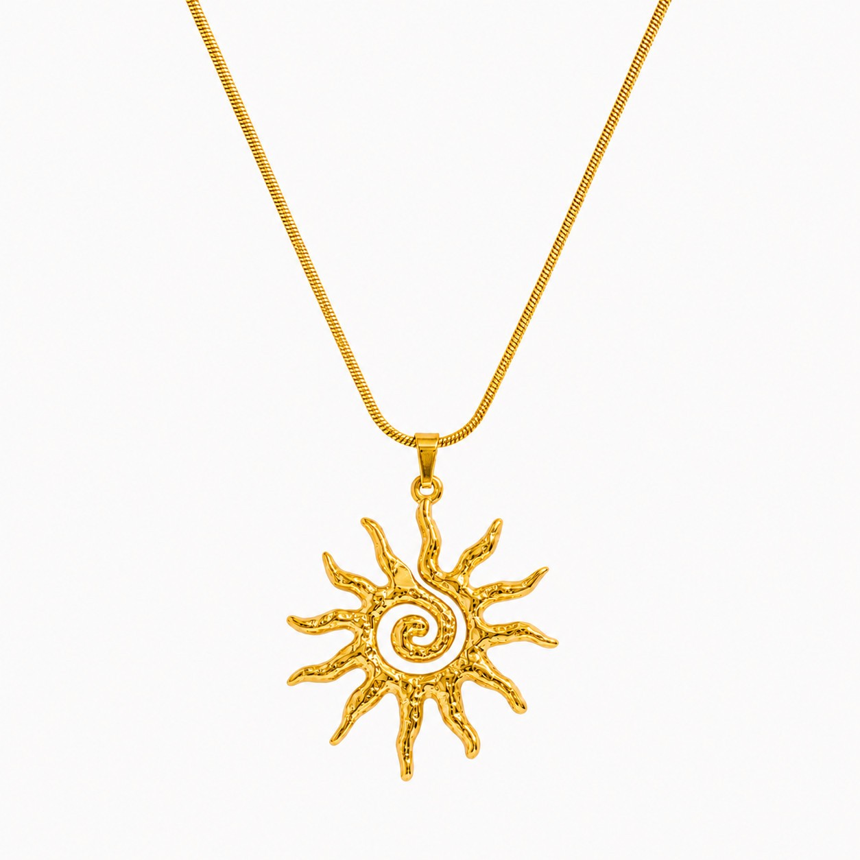 Gold Spiral Sun Necklace Stainless Steel Boho Celestial Pendant Women Jewelry