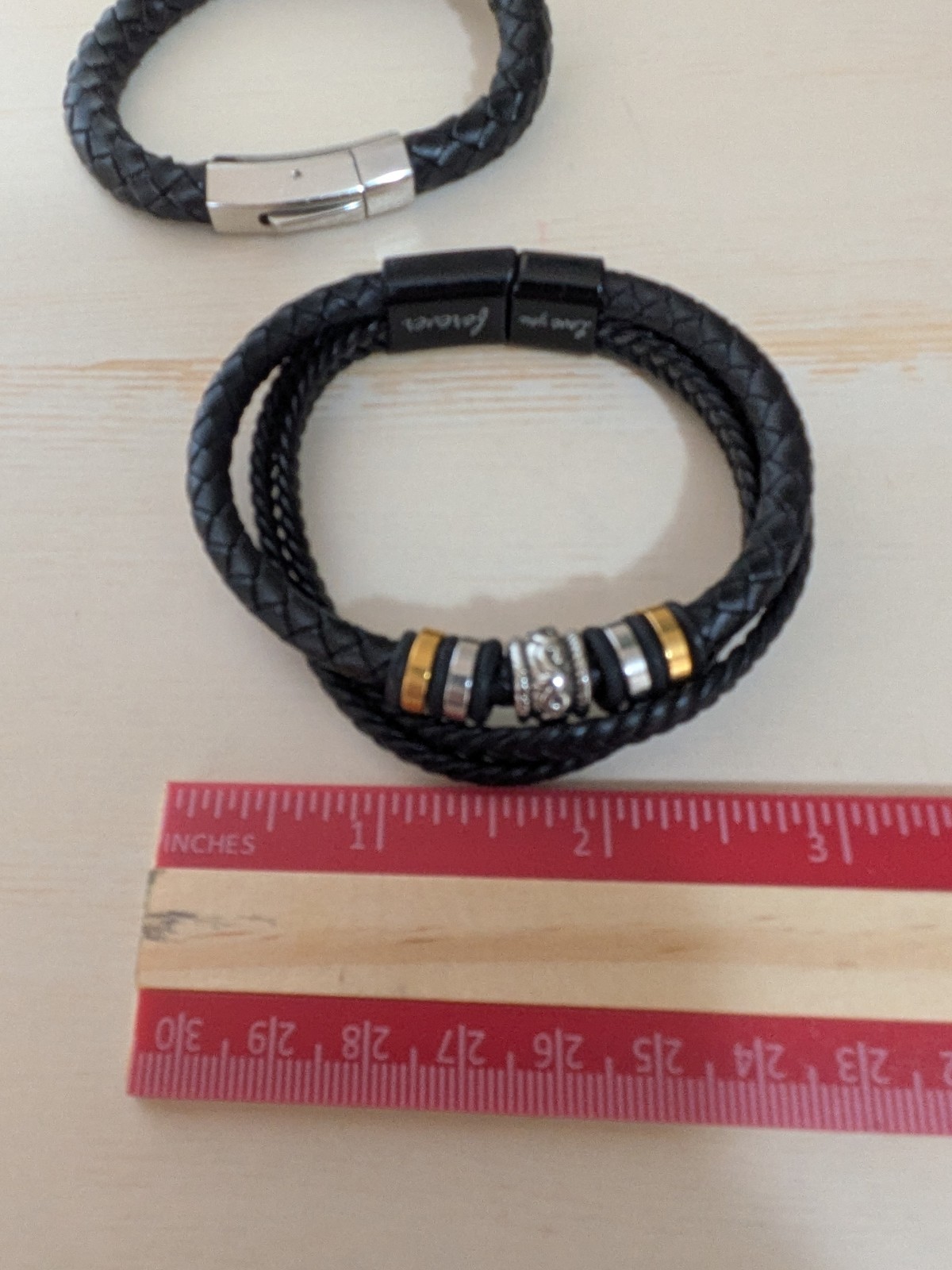 Men’s Bracelet Braided Leather & Bead Lot of 3 Clean