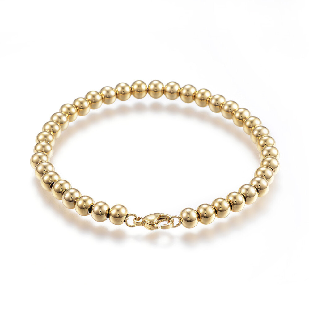 Stainless Steel Beaded Bracelet Lobster Gold 7.6″ 195mmx6mm Z231