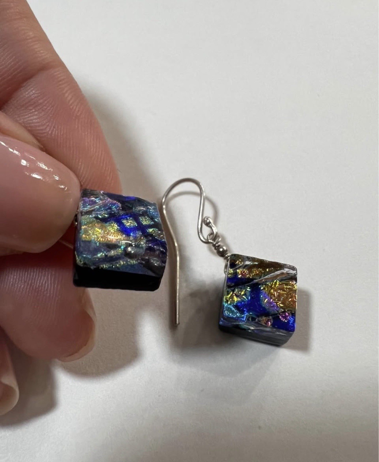925 Sterling Silver Italy Snake Chain & Dichroic Glass Pendant and Earrings!