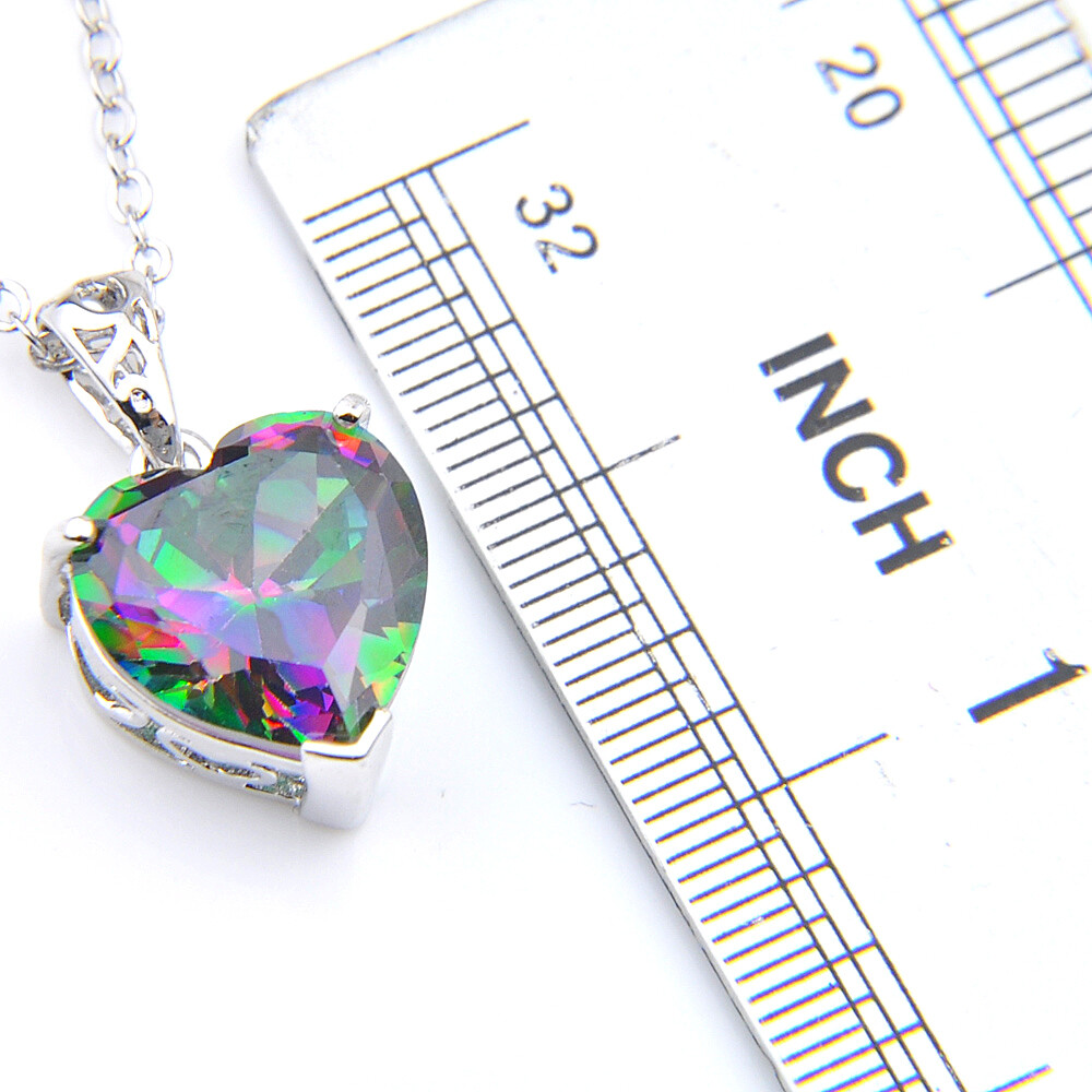 New Rainbow Fire Mystic Topaz Lovely Heart Shape Gmestone Women Silver Necklace