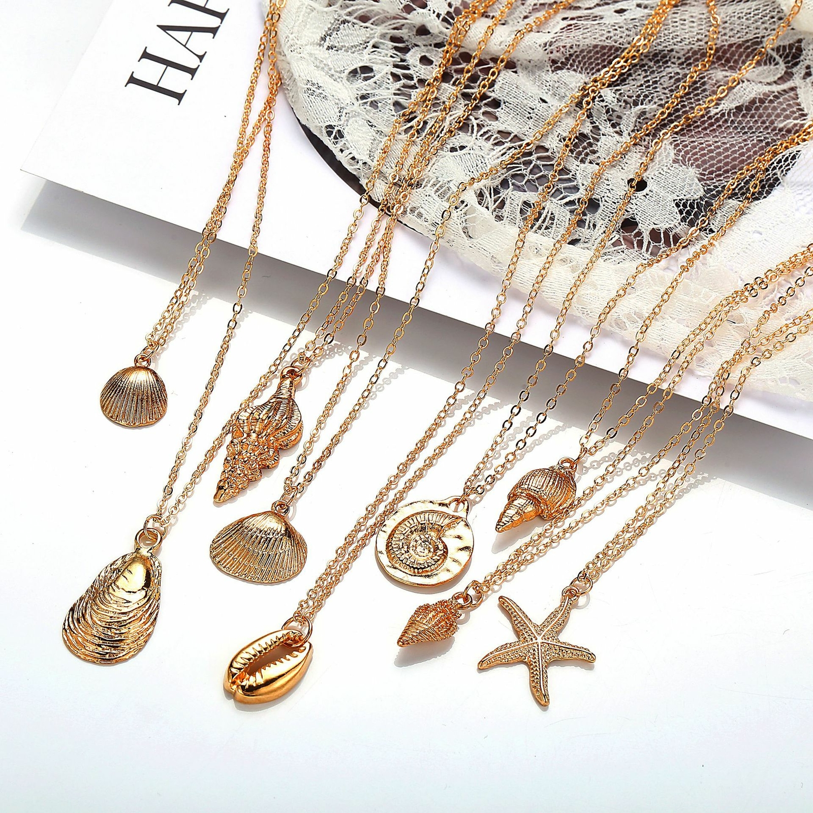 Fashion Boho Sea Shell Alloy Pendant Chain Choker Necklace Women Beach Jewelry
