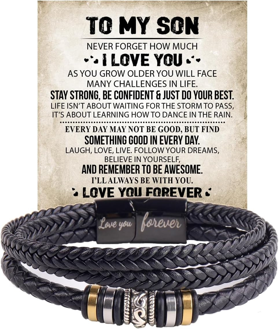 To My Son Gift for Son Bracelet Love from Mom, Dad Forever Birthday, Graduation