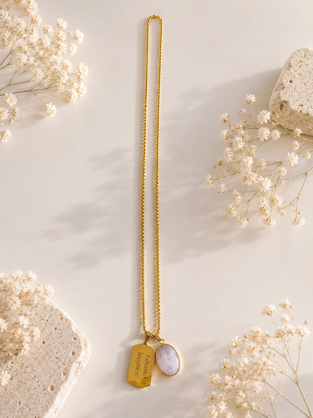 ThisisMyWay Gold Pendant Necklace with Natural Stone – I Choose Happiness
